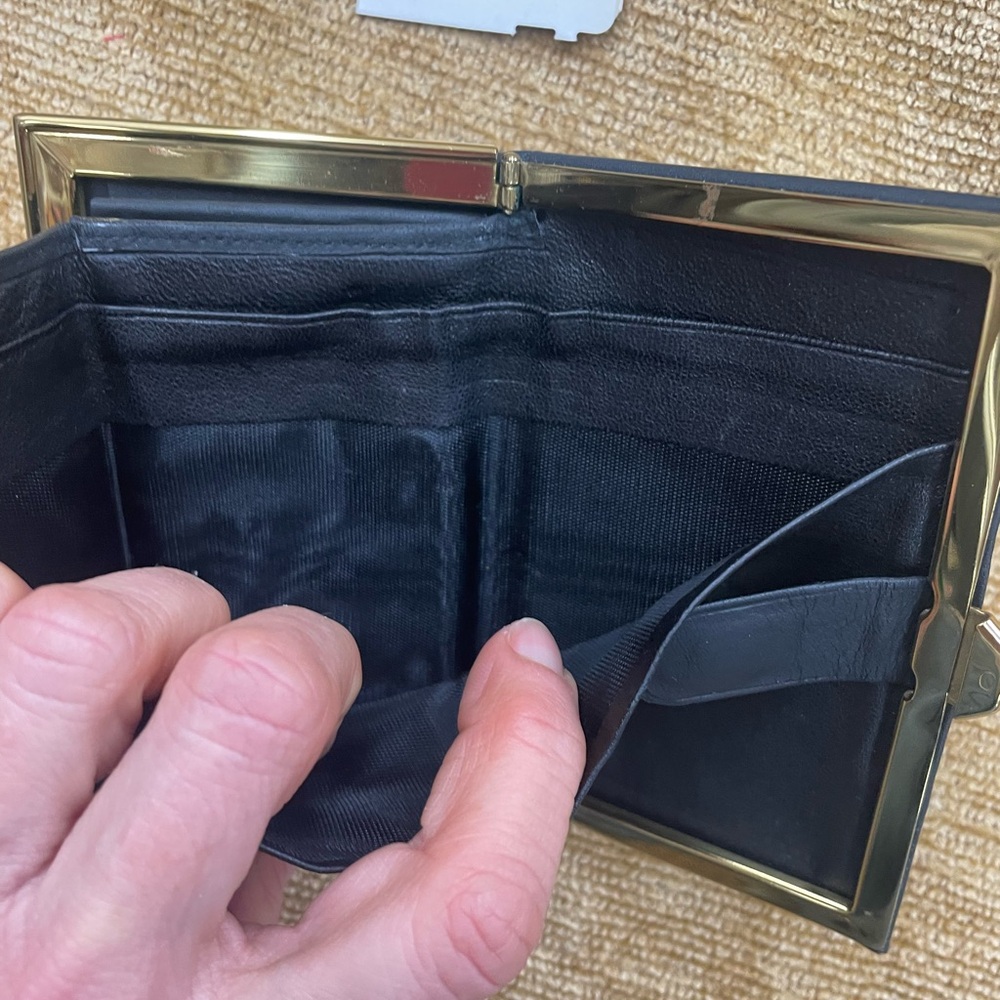 HCL crossbody/matching wallet. Black leather with gold accents - Picture 15 of 16